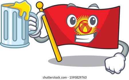 Happy flag kyrgyzstan Scroll mascot design with a big glass