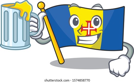 Happy flag madeira holding a glass with juice