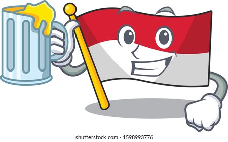 Happy flag monaco Scroll mascot design with a big glass