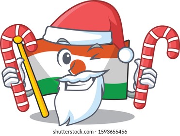 Happy flag niger Scroll Cartoon character in Santa with candy
