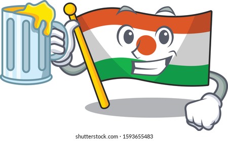 Happy flag niger Scroll mascot design with a big glass