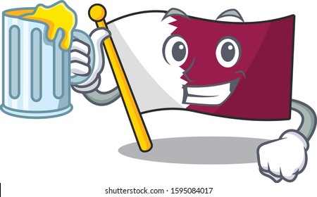 Happy flag qatar Scroll mascot design with a big glass