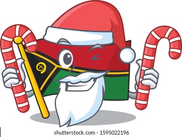 Happy flag vanuatu Scroll Cartoon character in Santa with candy