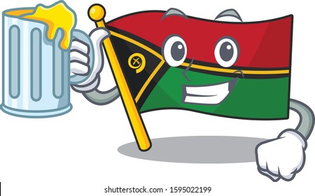 Happy flag vanuatu Scroll mascot design with a big glass