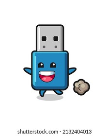 the happy flash drive usb cartoon with running pose , cute style design for t shirt, sticker, logo element