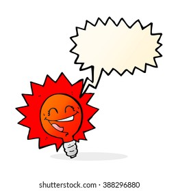 happy flashing red light bulb cartoon  with speech bubble
