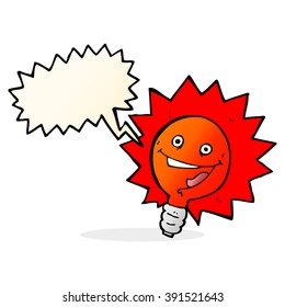 happy flashing red light bulb cartoon  with speech bubble