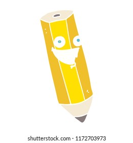 happy flat color illustration of pencil