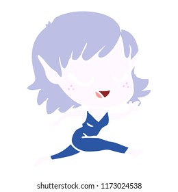 happy flat color style cartoon elf girl running