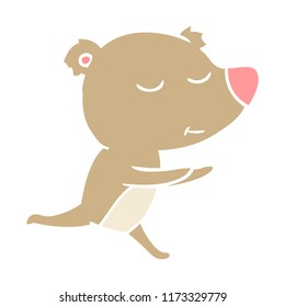 happy flat color style cartoon bear running