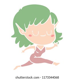 happy flat color style cartoon elf girl running