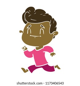 happy flat color style cartoon man exercising