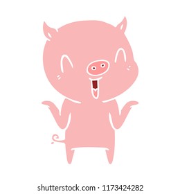 happy flat color style cartoon pig