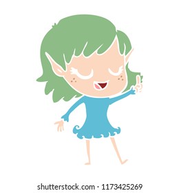 happy flat color style cartoon elf girl