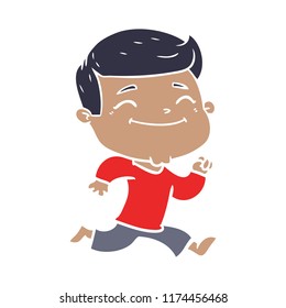 happy flat color style cartoon man running
