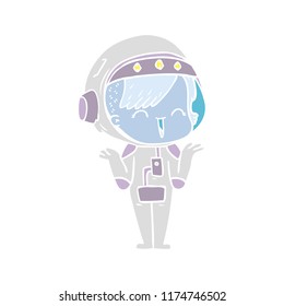 happy flat color style cartoon space girl shrugging shoulders