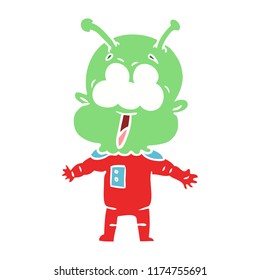 happy flat color style cartoon alien