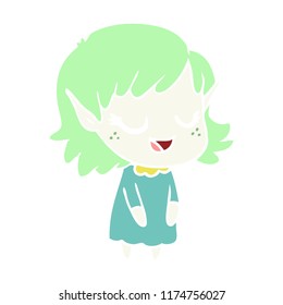 happy flat color style cartoon elf girl