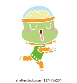 happy flat color style cartoon robot running