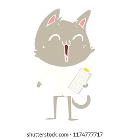 happy flat color style cartoon cat