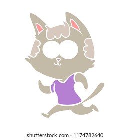 happy flat color style cartoon cat jogging