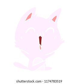 happy flat color style cartoon cat meowing