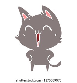 happy flat color style cartoon cat meowing