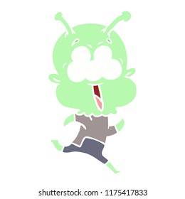happy flat color style cartoon alien running