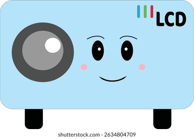 A happy flat-style projector labeled 