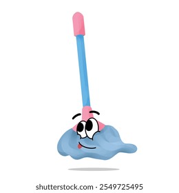 happy floor mop mascot vector illustrations. fun, colorful, and playful concept. cleaning tools, washing, interest, lifestyle, education, house, and environment themes