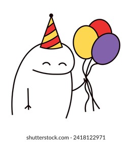 Happy Flork meme with balloons. Happy Birthday. Vector 