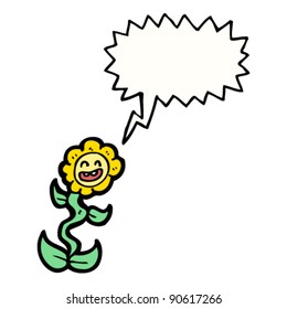 caricatura de flores felices con burbuja de palabras