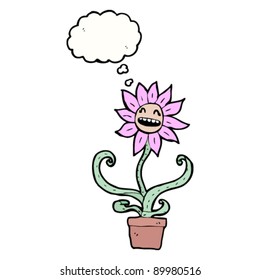 happy flower cartoon with thought bubble