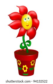 Happy flower in decorated pot. Gradient mesh