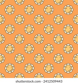 Happy Flower in a Hippie Groovy style vector minimalist concept colored seamless pattern