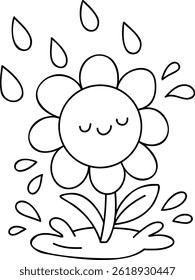 A Happy flower illustration with raindrops, symbolizing joy and nature beauty