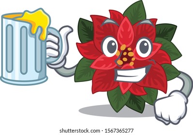 Happy flower poinsettia holding a glass With juice
