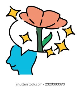 happy flower shiny Mood Mental Health Doodle Icon Colorful outline Button Design