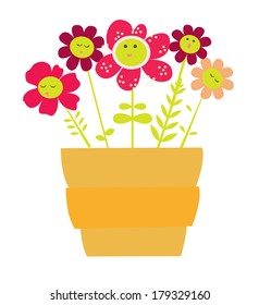 happy flowers in pot