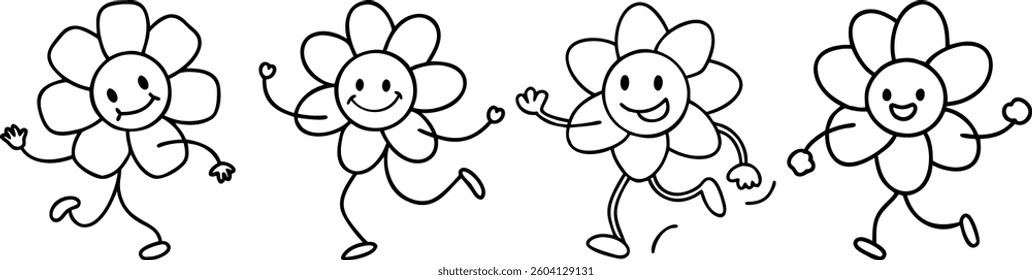 Happy Flowers Running Cartoon vector
