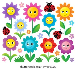 Tema de flores feliz conjunto 1 - ilustración vectorial eps10.