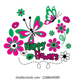 HAPPY FLOWERS VECTOR ILLUSTRATION FILE