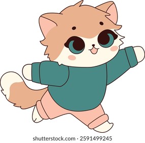 Happy Fluffy Cat Running Joyfully