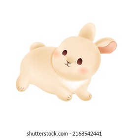 Happy fluffy rabbit for holidays design. Cute beige bunny on isolated white background. Funny animal for Mid Autumn Festival or Chuseok. Oriental symbol of Chinese New Year 2023. Vector illustration