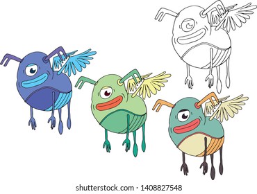 Happy fly monster bee doodle cartoon