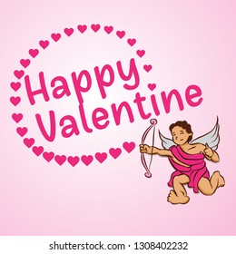 Happy flying angel kid in Valentine days