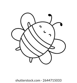 Happy flying bee isolated on a white background. Vector hand-drawn illustration in doodle style. Perfect for decorations, logo, various designs. Kawaii character.