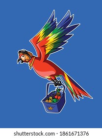 Happy Flying Bird With A Basket Of Fruits