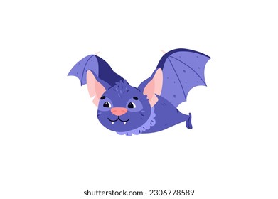 Fröhlich fliegender blauer Fledermaustil, Vektorgrafik einzeln auf weißem Hintergrund. Kleine, lustige Flügel, dekoratives Design, süßer Charakter