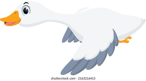 Happy flying duck Cartoon, isolated on white background